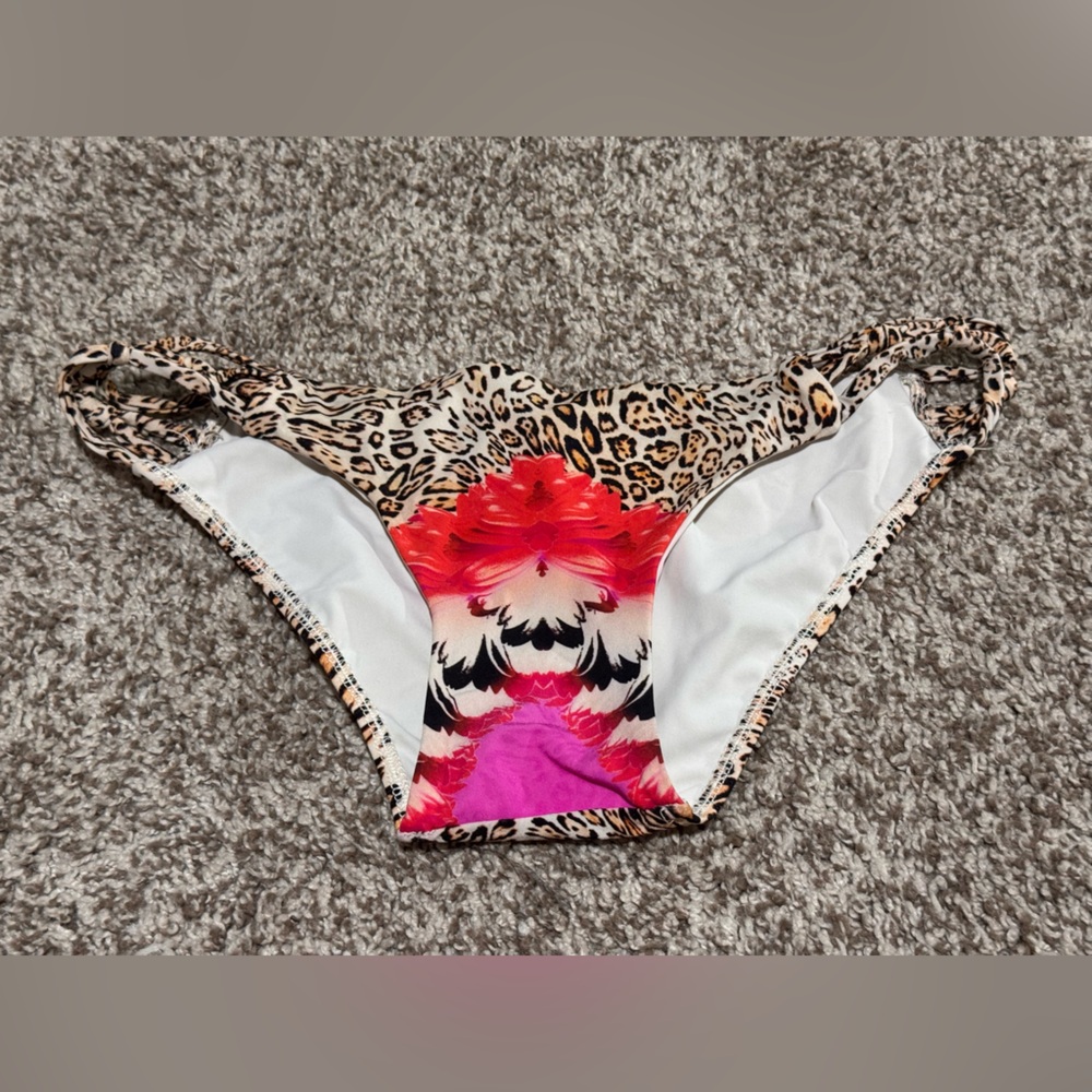 Leopard Print Bikini Bottoms with Floral Design Sauvage Size S New Without Tags